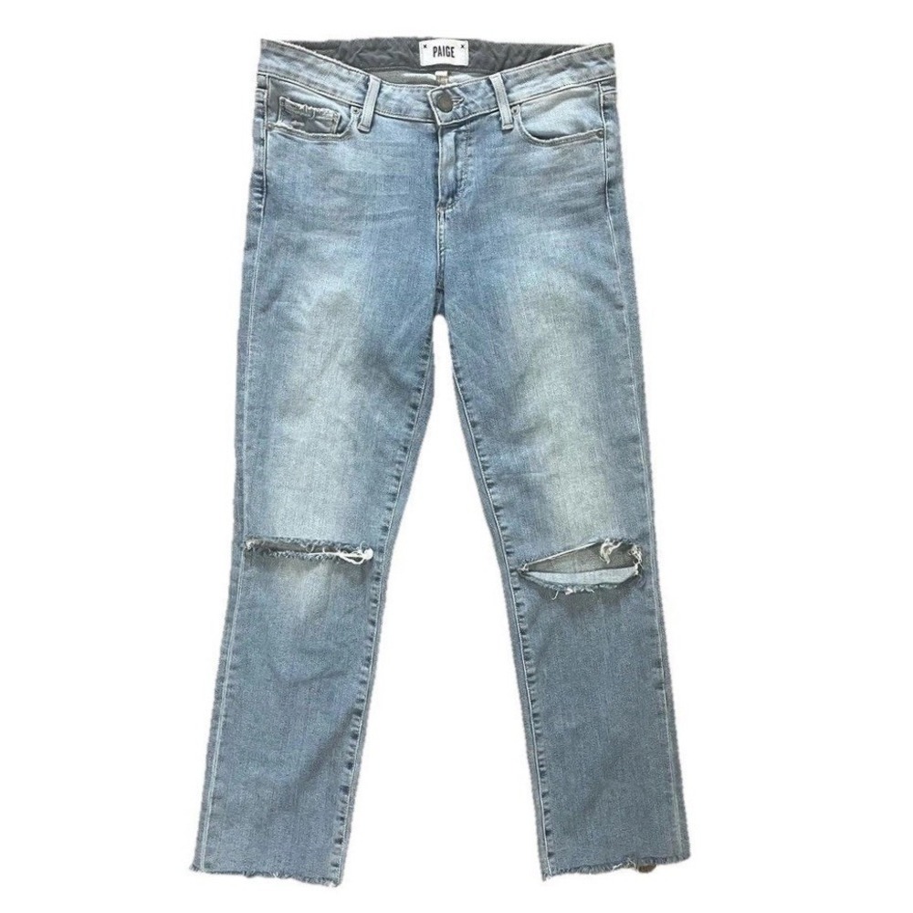 Paige Jeans Miki Straight Ankle Crop Raw Hem Light Wash Denim Womens Size 28